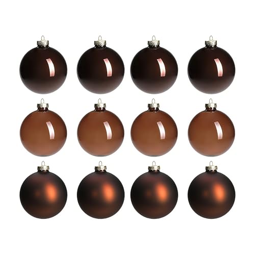AOMOONOA Brown Glass Christmas Ball Ornaments for Tree, 2.36” Christmas Hanging Ornaments Set of 12 Xmas Baubles for Holiday Party Xmas Tree Decorations Gifts