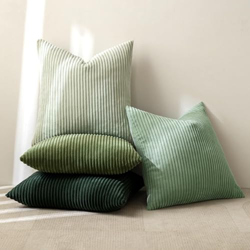 MIULEE Soft Corduroy Decorative Throw Pillow Covers Forest Green 20x20