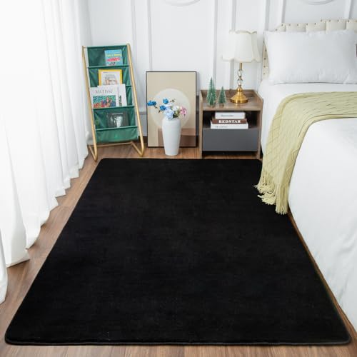 Przemy Washable Black Rugs for Bedroom Living Room, 4x6 Feet Super Soft Memory Foam Rug, Modern Indoor Carpet for Kids Boys Girls Room Dorm Bedside Nursery Decor Mat