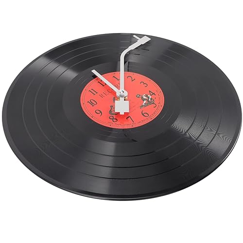 Musical Black Vinyl Record Wall Clock Battery Operated Music Room Decor Decoration Art Hanging Clocks- 11.81inch