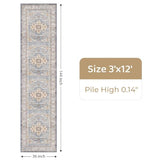 Washable Hallway Runner Rug 3x12: Non Slip Runner Rugs with Rubber Backing