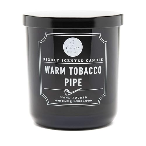 DW Home Warm Tobacco Pipe Scented Candles, 9 oz Single Wick Medium Jar, Up to 33 Hour Burn Time, Strong Long Lasting Woodsy Fragrance, Gifts for Men & Women