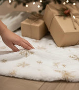 AOGU 60 Inch Sequin Faux Fur Christmas Tree Skirt Decoration for Merry Christmas Party White Plush Gold Sequin Snowflake Xmas Christmas Tree Skirt Decorations