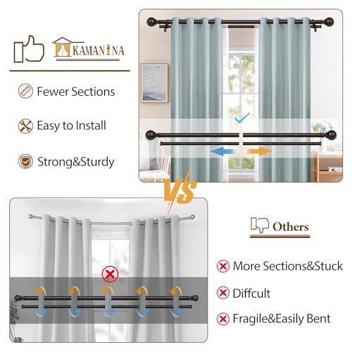 KAMANINA 1 Inch Bronze Double Curtain Rod 66 to 120(5.5-10Feet), Telescoping Splicing Drapery Rods for Windows 54 to 115 Inches, Window Curtain Rod with Round Finials