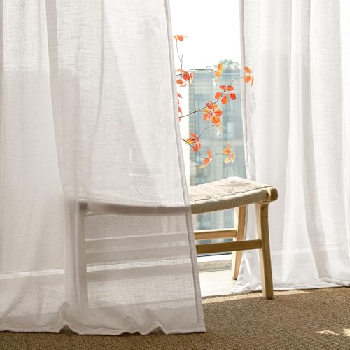 ANRODUO Ivory Cream Linen Curtains 96 inches Long 2 Panels for Bedroom Living Room Back Tab Semi Sheer Privacy Linen Burlap Window Drapes Neutral Modern Long Curtains for Sliding Glass Door