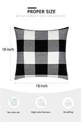Syntus Set of 2 Buffalo Check Throw Pillow Covers Farmhouse Outdoor Plaid Square Pillow Cushion Case Black and White Polyester Linen for Christmas Thanksgiving Decor Car Bed Sofa, 18 x 18 inches