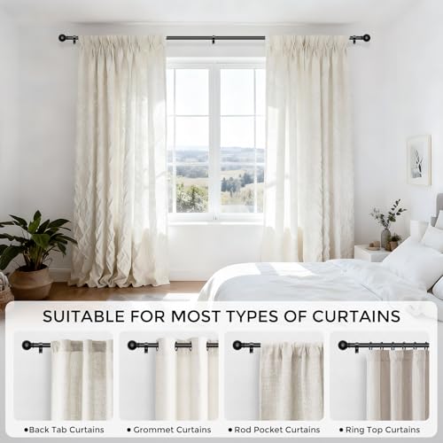 Curtain Rod for Windows 18-45 Inch, Black 5/8 Inch Small Window Treatment Rods, Short Adjustable Splicing Drapery pole, Matte Black