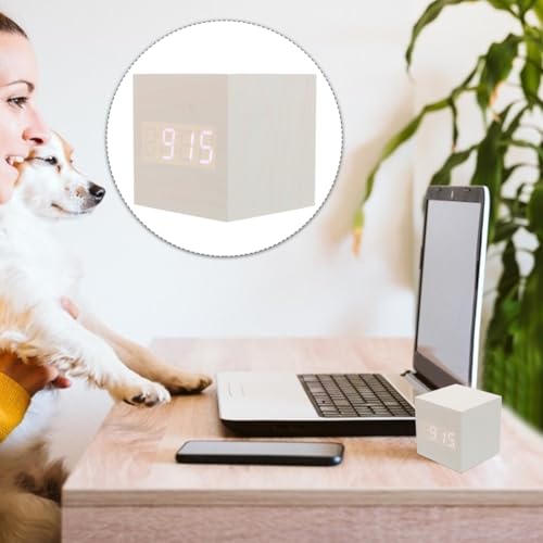 Healifty Wooden Digital Alarm Clock with Dual Led Display and Temperature Compact 2.55 Inch USB Powered Mini Clock for Bedroom and Desk Use