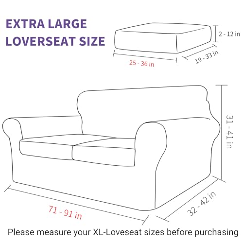 ZNSAYOTX 3 Piece Stretch Sofa Covers (71"-91") for 2 XL Cushion Couch, Thick Striped Sofa Cover with Elastic Band Bottom Ties Non-Slip Stay in Place, Soft Durable Couch Slipcovers, Dark Grey