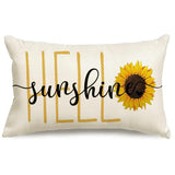 RABUSOFA Hello Sunshine Quote Sunflower Spring Summer Pillow Covers,Seasonal Outdoor Decorative Cushion Case Summer Decorations for Home Sunflower Decor 12x20 Inch