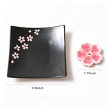 Japanese Ceramic Handmade Cute Cherry Blossom Incense Stick Holder or Incense Burner Holder, Unique Ash Catcher Inscent Tray and Decorative Gift, Home Decor 3.94 inches, Square Pink