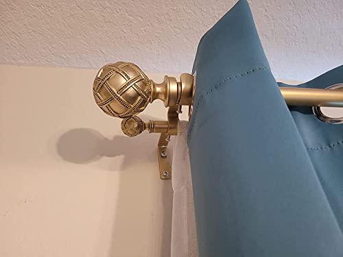 Ycolnaefllr 1 Inch Diameter Double Curtain Rod Set for Windows Heavy Duty Double Window Treatment Curtain Rod Adjustable from 48 to 84 Inch, Resin Finials with Curtain Holdbacks,Gold