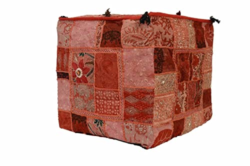 18" Rajasthani Handmade Vintage Home Decor Desginer Kambari Square Pouf