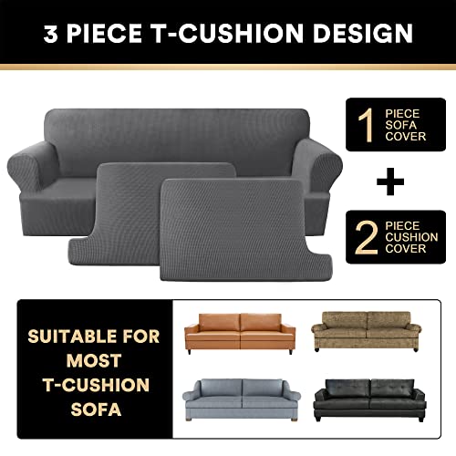 PrinceDeco 3 Pieces Loveseat Slipcover Bundle T Cushion Seat Couch Covers, Grey