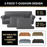 PrinceDeco 3 Pieces Loveseat Slipcover Bundle T Cushion Seat Couch Covers, Grey