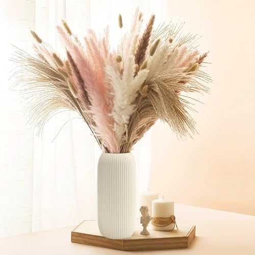 Ceramic Vase for Flowers – Modern Small Ribbed Textured Flower Vase for Home Decor, Pampas Grass, Decorative, Farmhouse, Coffee Table, Kitchen Centerpieces, Bookshelf and Home Living (XL White)