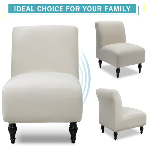 Iauddy Armless Accent Slipper Chair Cover Slipcover,Stretch Spandex Removable Jacquard Fabric Non-Slip Silp Cover for Accent Chair Without Arms Furniture Protector for Living Dining Room(Beige, 1)