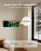 EASYERA 16.5" Large Digital Wall Clock with BT Sync, RGB Lights with 11 Scenes Mode Remote Control, Big LED Clock with Dual Alarms, Auto DST, Temperature for Classroom Gaming