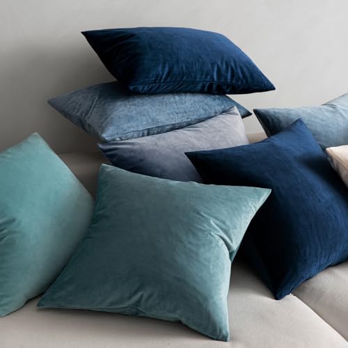 MIULEE Velvet Throw Pillow Covers 18x18 Inch, Pack of 2 - Dark Blue, Super Soft Decorative Square Cushion Cases Modern Luxury Home Decor for Sofa, Couch, Bed, Chair