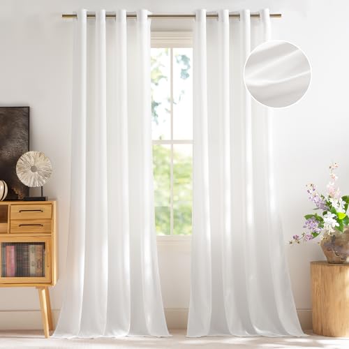 NICETOWN Non See Through White Privacy Sheer Curtains 84 inches Long 2 Panels Set, Fish Bone Pattern Farmhouse Semi Light Filtering Window Drapes for Bedroom, Living Room, 52 inches Wide