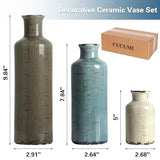 CUCUMI Ceramic Vases Set of 3, Rustic Coastal Vases Home Decor, Farmhouse Flower Vases Decor for Shelves, Ocean Beach Style, Mantle, Fireplace, Coffee Table, Shelf Decorations