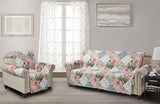 Brilliant Sunshine Peach and Olive Flowers Couch Loveseat Cover, Patchwork Design, Sofa Cover for Dogs, Slip Resistant Furniture Protector with Strap, Washable Slipcover for Kids and Pets (54" seat)