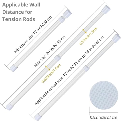 2 Pcs Small Tension Rod 12-20 inch Spring Rod, Tension Rod Spring Tension Rod, Small Tension Curtain Rod, Short Thin Tension Rods, Mini Tension Rods for Closet, Cabinets, Cupboard, Drawers, White