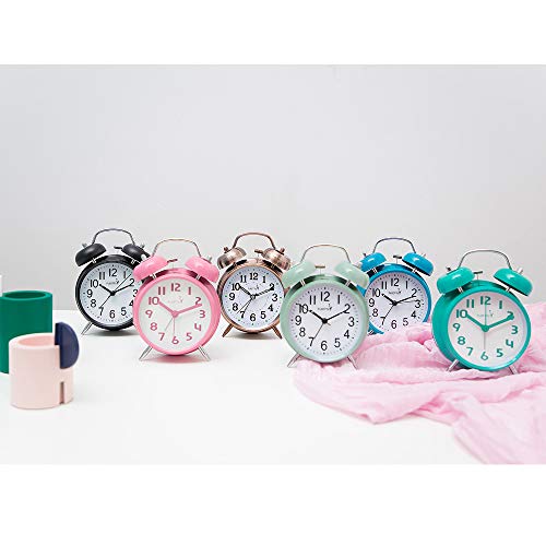 FLOITTUY Loud Alarm for Deep Sleepers 4'' Twin Bell Alarm Clock with Backlight for Bedroom and Home Decoration(Green)