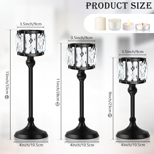 Crystal Candle Holders Set of 3, Black Tealight Candle Holders