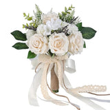 Wedding Bouquets for Bride Bridesmaid,White Champagne Artificial Roses Flowers for Wedding Church Decoration (6.5in)