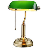 TORCHSTAR Green Glass Bankers Desk Lamp with Pull Chain, E26 Base | Brass Finish Base, Antique Traditional Library Lamp for Office Study Room, Bulbs not Included