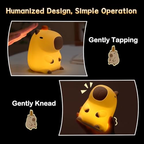 LEDHOLYT Capybara Cute Night Light for Kids, Rechargeable LED Dimmable Silicone Nightlight for Kids,Funny Light Up Capibara,Squishy Capybara Lamp Xmas Gifts