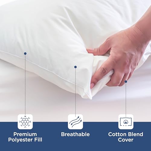 Martex 2-Pack Decorative Throw 12" x 12" Pillow Inserts– Soft, Supportive & Fluffy Cushion Fillers – Poly-Cotton Blend Cover with Plush Polyester Fill – Perfect for Sofa, Bed & Living Room – White