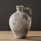 LUKA Ceramic Rustic Farmhouse Vase,8.25 inch Terracotta Vase with Handle,Neutral Clay Pot Vases Decorative Vase for Living Room,Table,Shelf Decor(Brown,M)