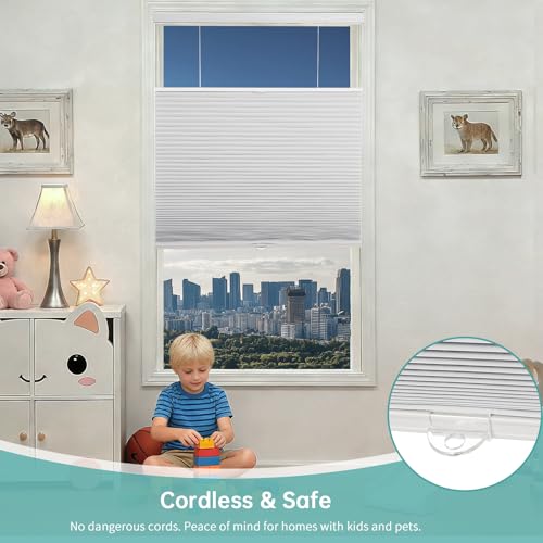 Changshade Blackout Top Down Bottom Up Cellular Shades, Cordless Honeycomb Blinds for Bedroom, Nursery & Bathroom, Total Privacy, 34" W*72" H,White
