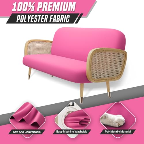Queen Size Futon Cover, Armless Stretch Futon Cover, Sofa Slipcover Furniture Protector for Kids, Pets, Machine Washable Zippered Futon Couch Covers, Deep Pink