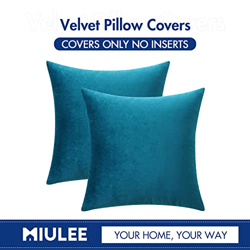 MIULEE Pack of 2 Velvet Decorative Pillow Covers Teal Bundle Set of 2 Pillow Inserts 18x18