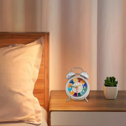 Childrens Analog Alarm Clock, Quiet Non Ticking Time Learning Clocks with Backlight Feature, Vibrant Educational Clock for Kids Room and Nursery, Ideal Early Learning Gift for Boys and Girls
