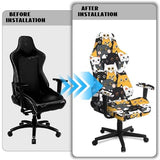 Cartoon Cat Print Gaming Chair Cover with Armrest Covers Stretch Anti Dust Furniture Protector Washable Breathable Gamer Chair Slipcover