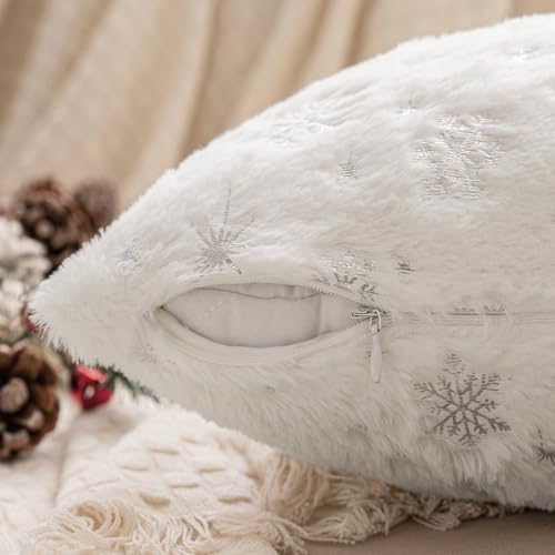 MIULEE Christmas Decorations Pillow Covers 20x20 Ivory Silver Snowflake