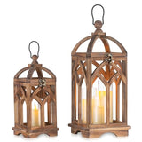 Romadedi Farmhouse Wood Candle Lantern Decorative 12"/16", Set of 2, Brown