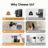 Universal Heavy Duty Curtain Rod Brackets, No Drill Curtain Rod Brackets with Adhesive & Invisible Nail, 30+LB Load Curtain Rod Holders, Damage Free Curtain Rod Hooks for Wall, Bathroom, Kitchen 8PC