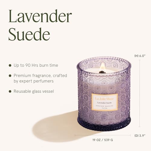 LA JOLIE MUSE Lavender Suede Scented Candles For Home,19 oz Natural Soy Wax