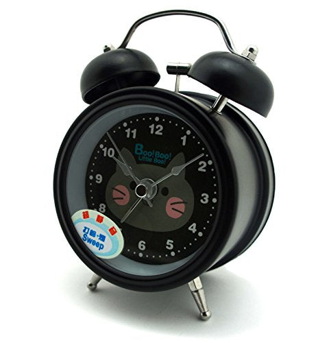 HAND H0639 Silent Sweep Metal Twin Bell Kids Alarm Clock with Boo! Boo! Cat Design Size 4.5" x 3" Black