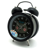 HAND H0639 Silent Sweep Metal Twin Bell Kids Alarm Clock with Boo! Boo! Cat Design Size 4.5" x 3" Black
