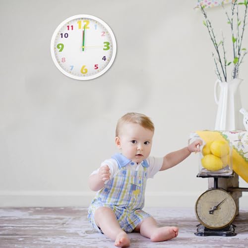 Silent Wall Clock 10-inch Analog Teaching Clock with White Frame for Room and Classroom