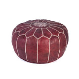 Handmade Moroccan Embroidered Leather Pouf | Delivered Unstuffed | Ottoman, Footstool, Footrest, Hassock, Floor Cushion, Coffee Table, Under Desk | Gift for Housewarming or Weddings (Burgundy)