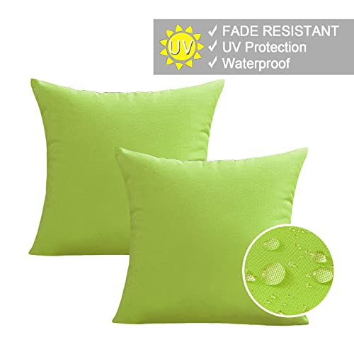 VAKADO Outdoor Waterproof Throw Pillow Covers 18x18 Set of 2, Green Patio Cushion Covers UV Fade Resistant Machine Washable Square Pillow Cases for Outdoor Furniture Couch Garden Bench Porch Decor