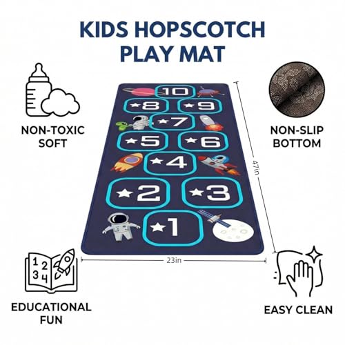 Hopscotch Rug for Kids Indoor, Hop Scotch Mat Non-Slip Carpet, Educational Hopscotch Game Rug with Numbers, Washable Play Mat for Classroom Bedroom, Indoor Hopscotch for Boys Girls