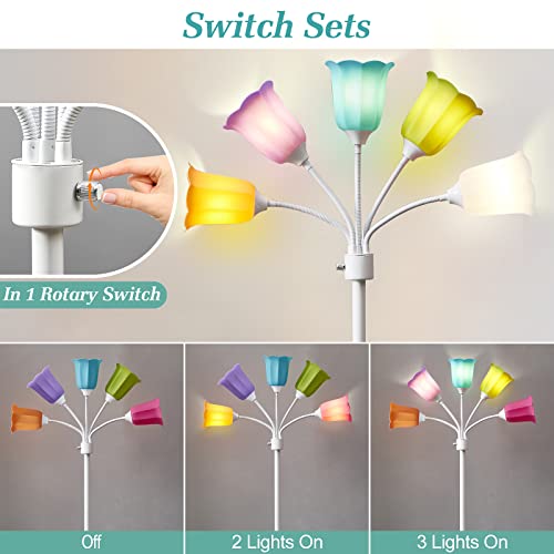 Medusa LED Floor Lamp, Multi Head Modern Tall Lamp with Adjustable Gooseneck Standing Lamps for Living Room Bedroom Kids Room Office 6 Color Lampshades Bulb Not Included(White)